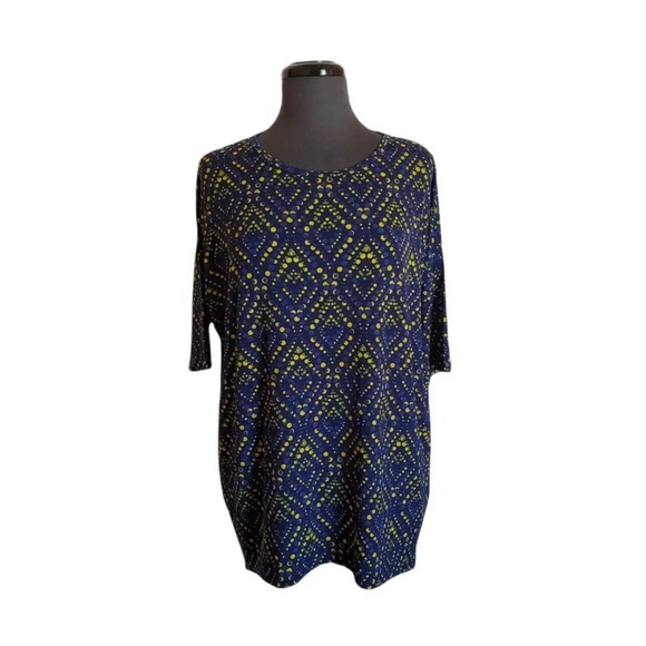 Lularoe Irma Dots Blue and Yellow Geometric Hi-Lo Blouse Shirt LLR Size XXS - Picture 1 of 7